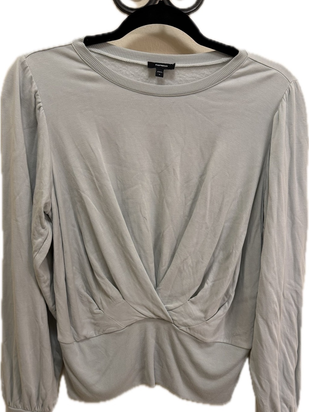Express Light Green Twist-Front Pullover Sweatshirt